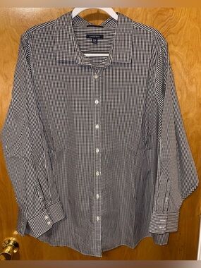 Lands’ End black/white plaid gingham No Iron Supima button down shirt Size 26W